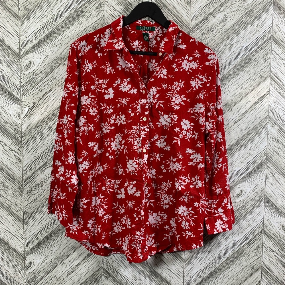 Lauren Ralph Lauren • Women Red Floral Button Up